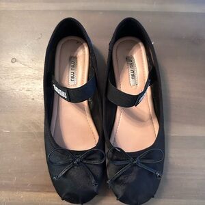 Black Satin Flats with Bow